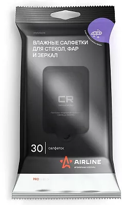 салфетки AIRLINE влажные для стекол, фар и зеркал PRO 30 шт ANMS04