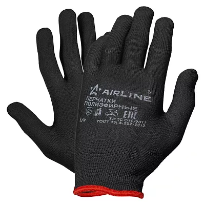 Перчатки полиэфирные (L) черные (ADWG007) AIRLINE ADWG007